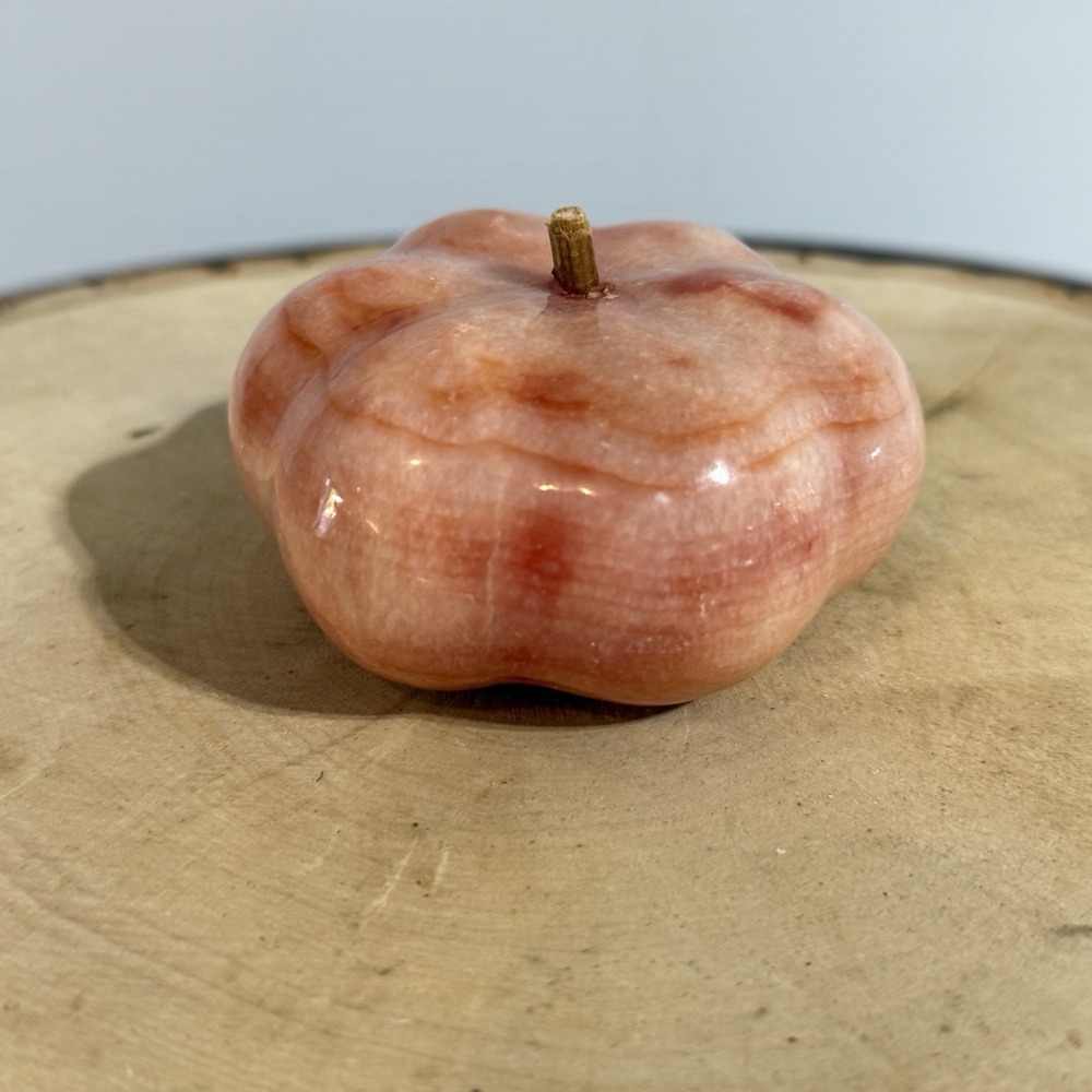 Vintage Italian MCM Hand Carved Marble Stone Alabaster Fruit Pumpkin.
